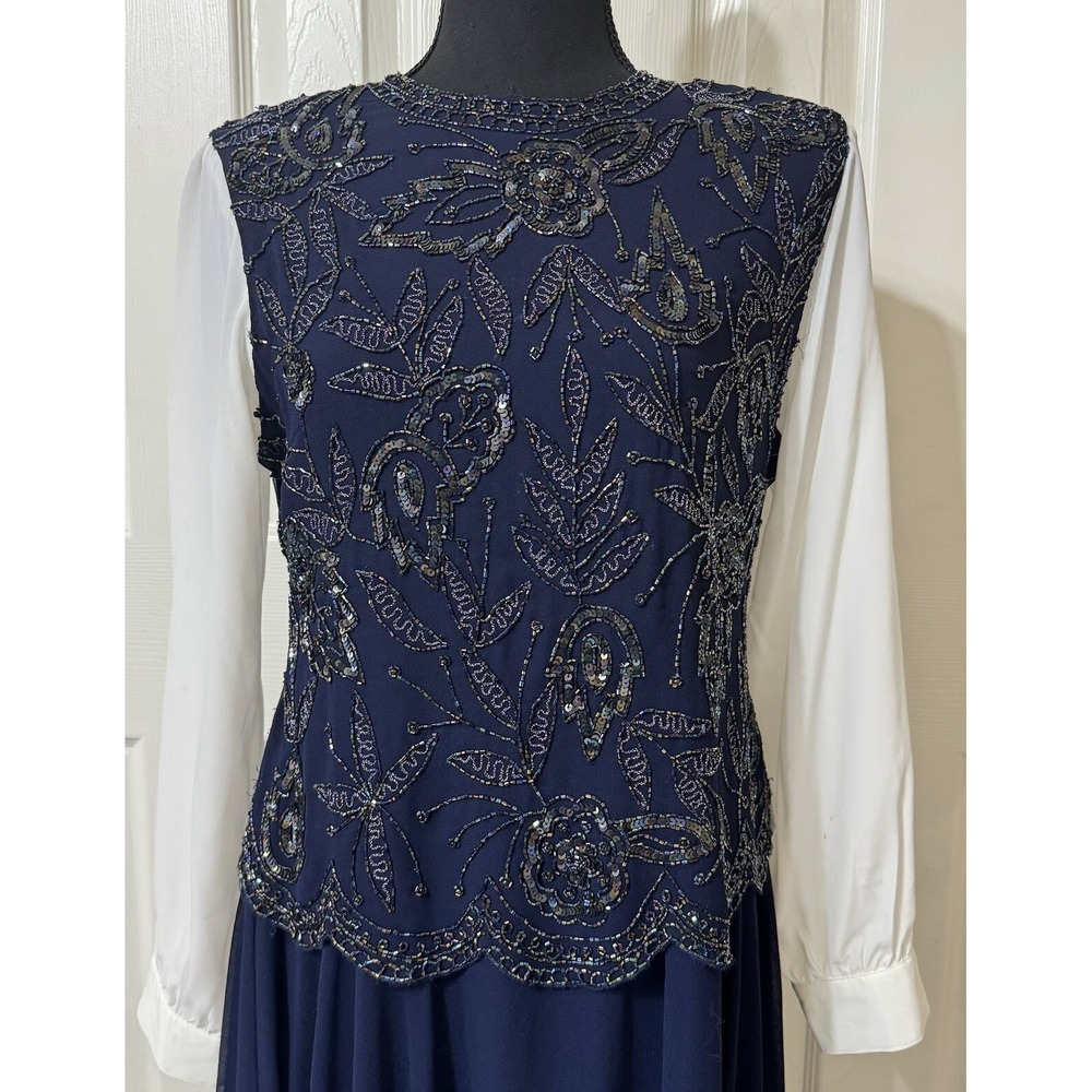 EUC  VTG 90s Brilliante By‎ JA Maxi Gown Dress Sequins & Beads Formal Elegant- L - Picture 4 of 4